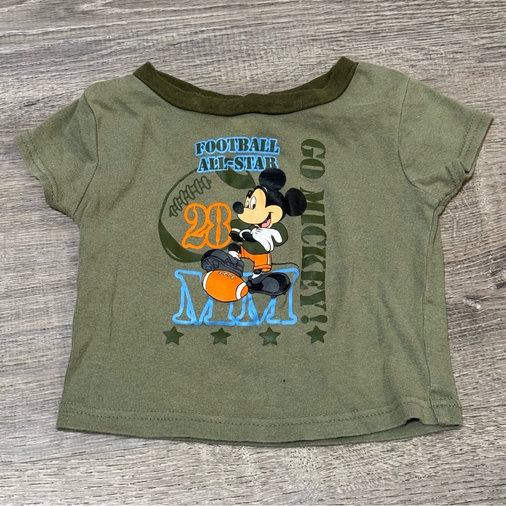 Vintage Mickey Mouse All star football green shirt tee Top 24m athletic - Picture 2 of 7